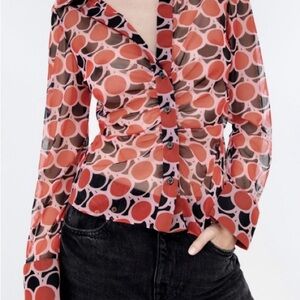 Zara Stylish Red and Black Sheer Women's Top